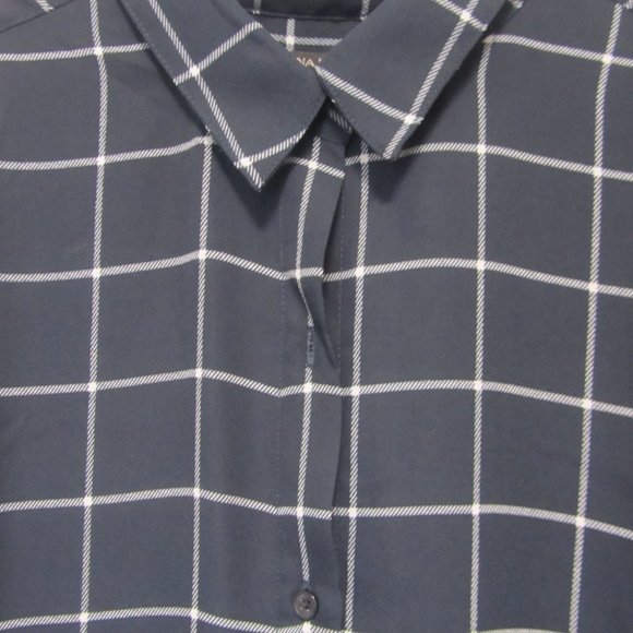 Banana Republic Women's Navy/White Checked Button Down Chiffon Blouse Women's L - Picture 2 of 3